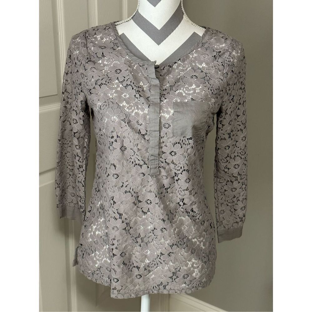 The Limited taupe/gray lace blouse with button neckline